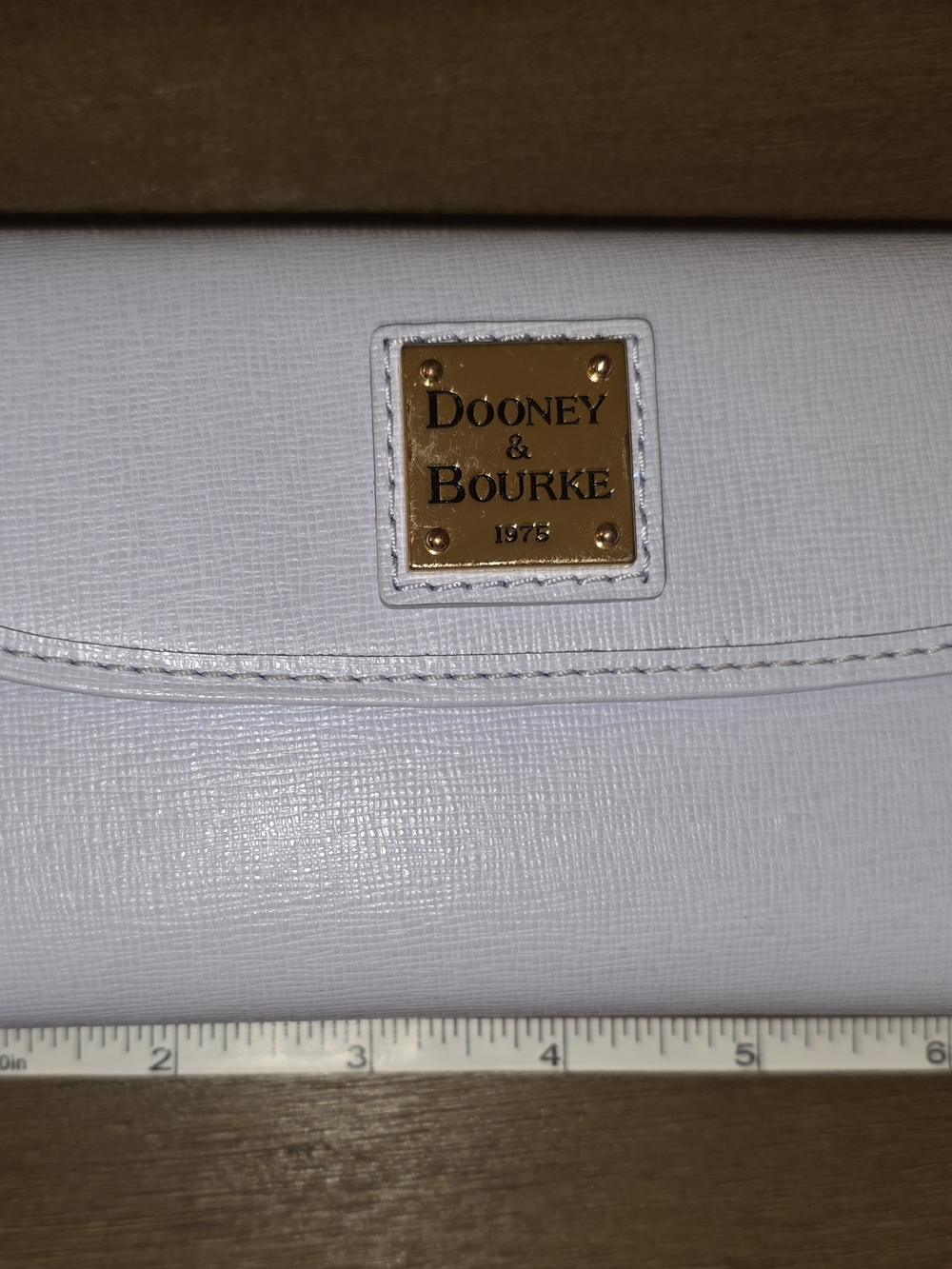 Dooney & Bourke White Saffiano Leather Wallet with Gold Plaque